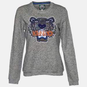 Pre Owned Kenzo Grey Cotton Tiger Embellished Crew Neck Sweatshirt M