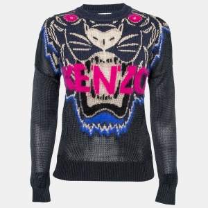 Kenzo Navy Blue Tiger Intarsia Motif Wool Sweater M