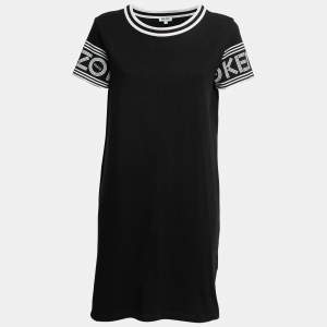 Pre Owned Kenzo Black Cotton Knit Logo Print Midi Dress S