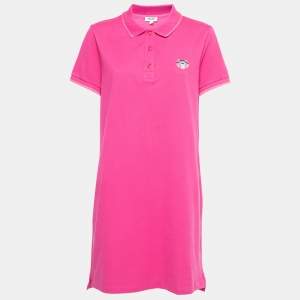 Pre Owned Kenzo Pink Cotton Pique Logo Patch Detail Polo Dress L