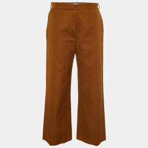 Kenzo Brown Herringbone Cropped Wide Leg Trousers M