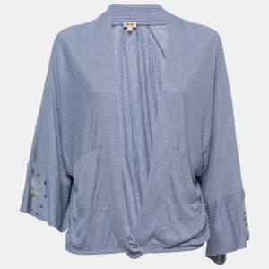 Pre Owned Kenzo Vintage Blue Knit Button Detail Open Cardigan M