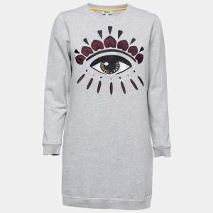 Pre Owned Kenzo Grey Cotton Knit Evil Eye Embroidered Long Sweatshirt M