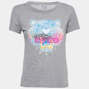Kenzo Grey Tiger Printed Cotton Knit Round Neck T-Shirt S