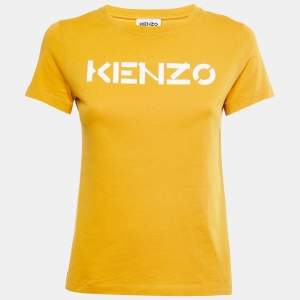 Kenzo Yellow Logo Printed Cotton Knit Round Neck T-Shirt S