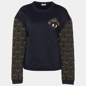 Kenzo Black Knit Eye Embellished Embroidered Sleeve Jumper S