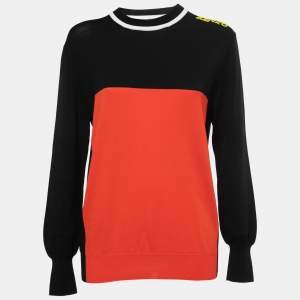 Pre Owned Kenzo Black/Red Knit Crew Neck Top L