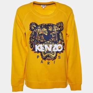 Kenzo Yellow Tiger Applique Embroidered Cotton Knit Sweatshirt L