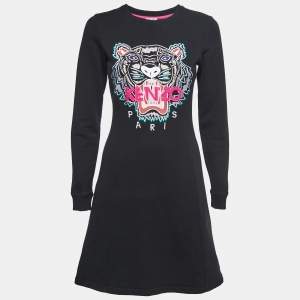 Kenzo Black Cotton Tiger-Motif Sweatshirt Dress S 