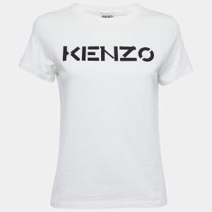 Kenzo White Cotton Logo Print Crew Neck T Shirt S