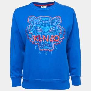 Pre Owned Kenzo Blue Cotton Tiger Motif Embroidered Sweatshirt XS