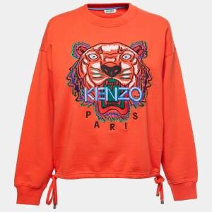 Kenzo Red Cotton Tiger Motif Embroidered Tie Hem Detail Sweatshirt S