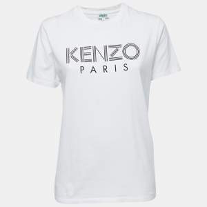 Kenzo White Cotton Logo Print Crew Neck T Shirt S