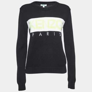 Kenzo Black Cotton Logo Embroidered Crewneck Sweatshirt S
