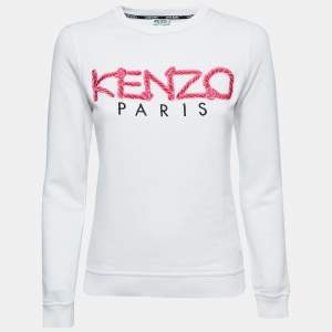 Kenzo White Cotton Logo Embroidered Sweatshirt XS