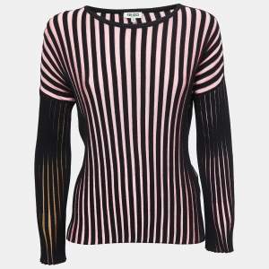 Pre Owned Kenzo Pink/Black Ribbed Knit Pullover S