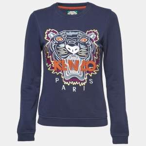 Kenzo Navy Blue Cotton Tiger Motif Embroidered Sweatshirt S
