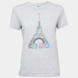 Pre Owned Kenzo Grey Cotton Paris Print T-Shirt M