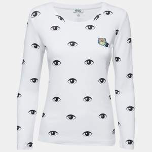 Kenzo White Eye Print Cotton Long Sleeve T-Shirt M