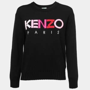 Kenzo Black Logo Embroidered Wool Knit Sweater M