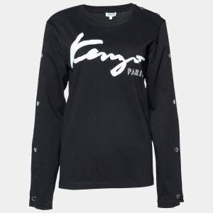 Pre Owned Kenzo Black Logo Printed Cotton Knit Sweatshirt S