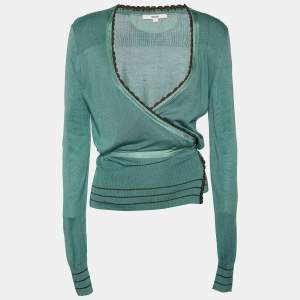 Kenzo Light Green Silk & Cashmere Knit Wrap Cardigan L