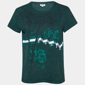 Pre Owned Kenzo Dark Green Tiger Logo Printed Cotton Knit T-Shirt M