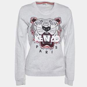 Kenzo Light Grey Tiger Embroidered Cotton Crewneck Sweatshirt M