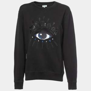 Pre Owned Kenzo Black Eye Embroidered Cotton Crew Neck Sweatshirt XL