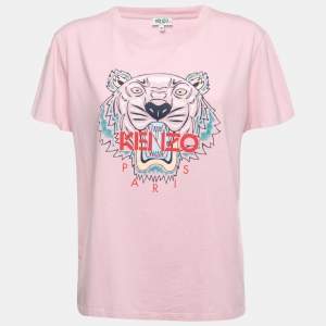 Pre Owned Kenzo Pink Logo Printed Cotton Crew Neck Half Sleeve T-Shirt XL