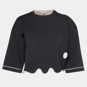 Pre Owned Kenzo Black Crepe Flared Hem Crop Top M
