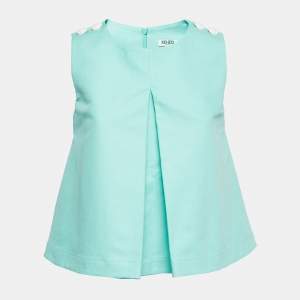 Pre Owned Kenzo Green Cotton Button Detailed Sleeveless Flared Top S