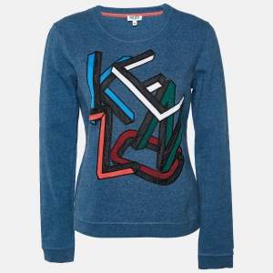 Kenzo Peacock Blue Logo Applique Cotton Knit Sweatshirt M