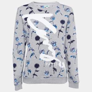 Pre Owned Kenzo Grey Floral Printed Cotton Crew Neck Sweatshirt M