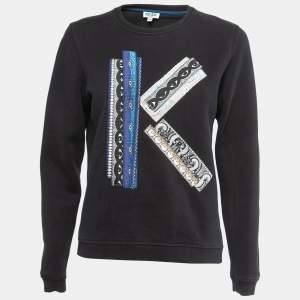 Kenzo Black Cotton Letter Patch Detail Sweatshirt M