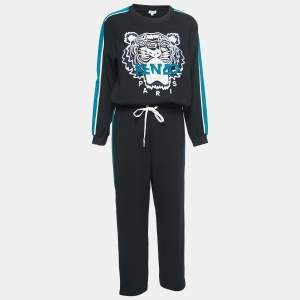 Kenzo Black Crepe Tiger Motif Track Top & Pants M