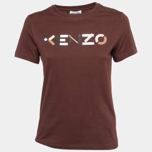 Kenzo Brown Logo Printed Cotton Half Sleeve T-Shirt S