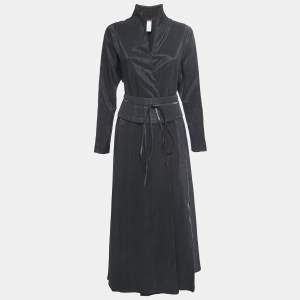 Pre Owned Kenzo Black Striped Crepe Button Front Flared Maxi Dress M