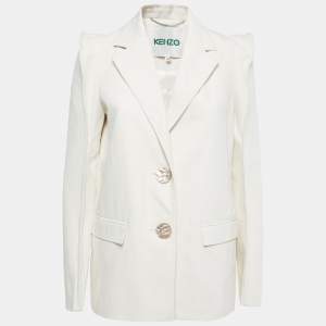 Kenzo Cream Cotton Blend Single Breasted Blazer M