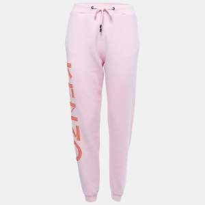 Kenzo Pink Logo Printed Cotton Knit Joggers S