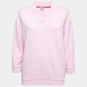 Kenzo Pink Logo Print Cotton Knit V-Neck Sweatshirt S