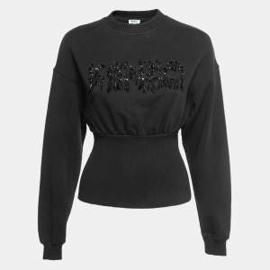 Kenzo Black Cotton Crystals Embellished Logo Sweatshirt S