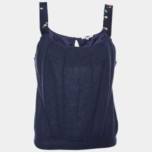 Kenzo Navy Blue Alpaca Knit & Silk Sleeve Tank Top L