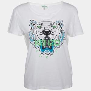 Kenzo White Tiger Motif Print Cotton Jersey Crew Neck T Shirt M