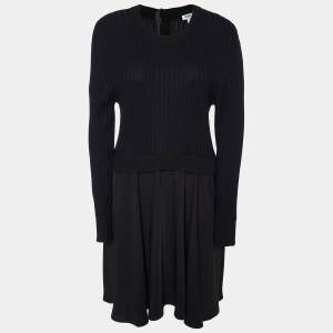 Pre Owned Kenzo Black Knit & Crepe Mini Dress L