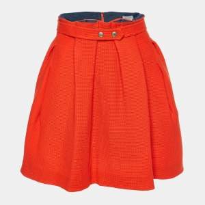 Kenzo Orange Wool Knit Pleated Mini Skirt M