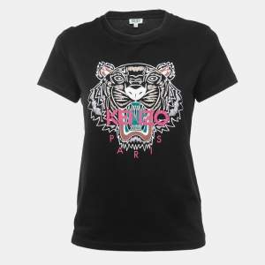 Pre Owned Kenzo Black Tiger Printed Cotton Knit T-Shirt M