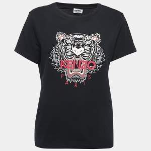 Kenzo Black Tiger Printed Cotton Knit T-Shirt M