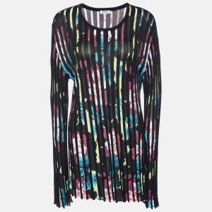 Pre Owned Kenzo Multicolor Floral Striped Knit Mini Dress L