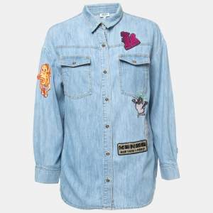 Kenzo Blue Denim Patch Detailed Button Front Long Sleeve Shirt M
